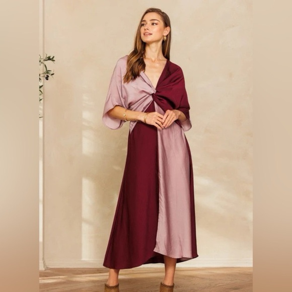 ODDI Satin Color Block Dress